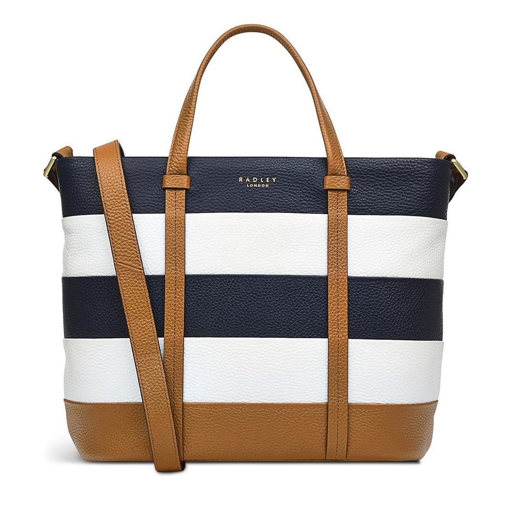 London Farringdon Stripe Medium Leather Ziptop Satchel Bag, Caramel :'D